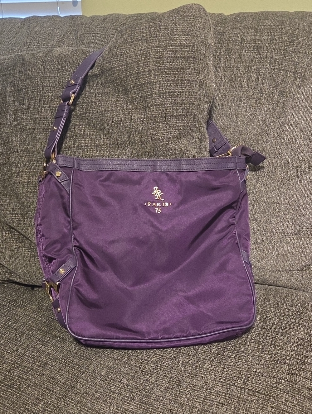 Purple Nylon Shoulder Bag with Adjustable Strap